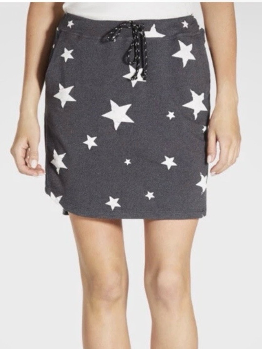Sundry Charcoal With White Star Print Mini Skirt, Pockets, Drawstring, Size 0